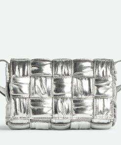 Replica Bottega Veneta Small Cassette Bag In Silver Metallic Lambskin