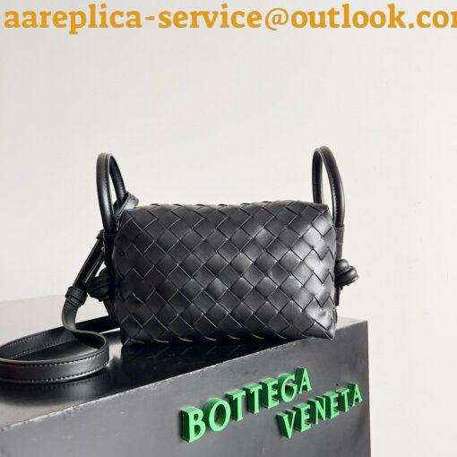 Replica Bottega Veneta Small Loop Crossbody Bag In Black Intrecciato Lambskin 3