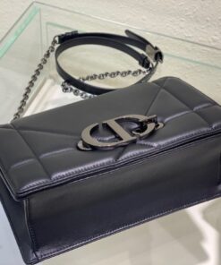 Replica Dior 30 Montaigne Chain Bag With Handle In Black Lambskin