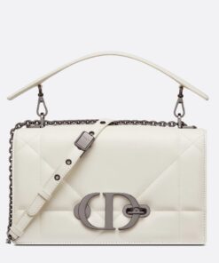Replica Dior 30 Montaigne Chain Bag With Handle In White Lambskin