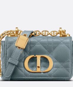 Replica Dior Caro Micro Bag In Blue Cannage Calfskin