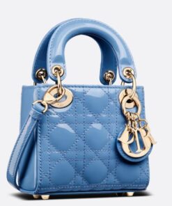Replica Dior Lady Dior Micro Bag In Blue Patent Cannage Calfskin Replica Dior Lady Dior Micro Bag In Blue Patent Cannage Calfskin