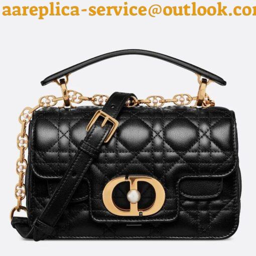 Replica Dior Mini Jolie Top Handle Bag in Black Cannage Calfskin