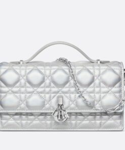 Replica Dior Miss Dior Mini Bag In Iridescent Metallic Silver Lambskin 2