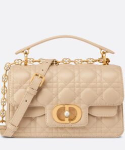 Replica Dior Small Jolie Top Handle Bag in Beige Cannage Calfskin