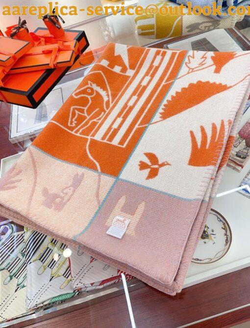 Replica Hermes Avalon Epopee Blanket in Mandarine Wool and Cashmere 5