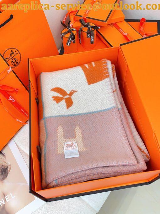 Replica Hermes Avalon Epopee Blanket in Mandarine Wool and Cashmere 7
