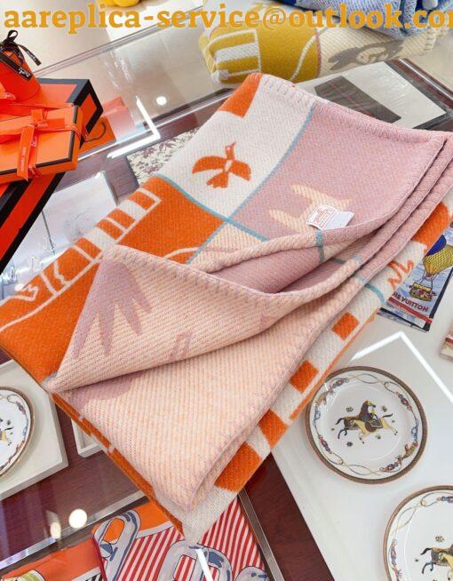 Replica Hermes Avalon Epopee Blanket in Mandarine Wool and Cashmere 8