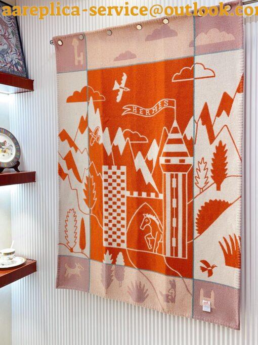 Replica Hermes Avalon Epopee Blanket in Mandarine Wool and Cashmere 9