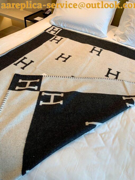 Replica Hermes Avalon Throw Blanket in Black Wool and Cashmere 2