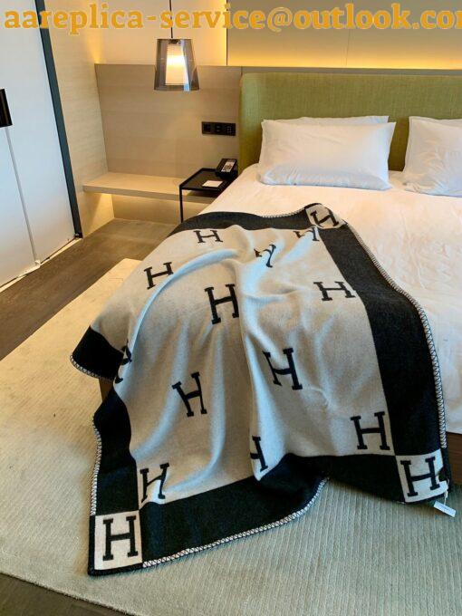 Replica Hermes Avalon Throw Blanket in Black Wool and Cashmere 4
