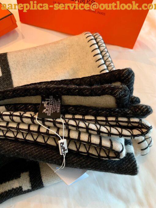 Replica Hermes Avalon Throw Blanket in Black Wool and Cashmere 7