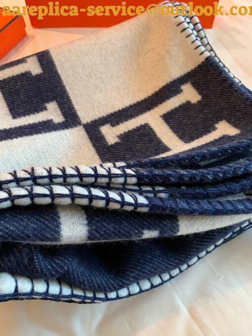 Replica Hermes Avalon Throw Blanket in Blue Wool and Cashmere 4