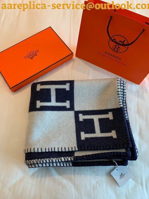 Replica Hermes Avalon Throw Blanket in Blue Wool and Cashmere 5