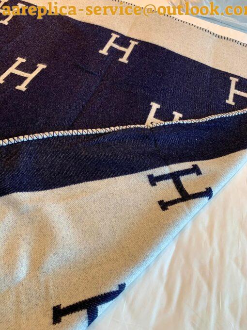 Replica Hermes Avalon Throw Blanket in Blue Wool and Cashmere 6