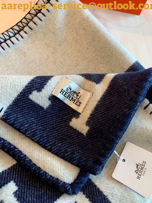 Replica Hermes Avalon Throw Blanket in Blue Wool and Cashmere 7