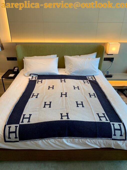 Replica Hermes Avalon Throw Blanket in Blue Wool and Cashmere 8