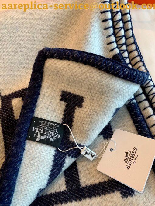 Replica Hermes Avalon Throw Blanket in Blue Wool and Cashmere 10
