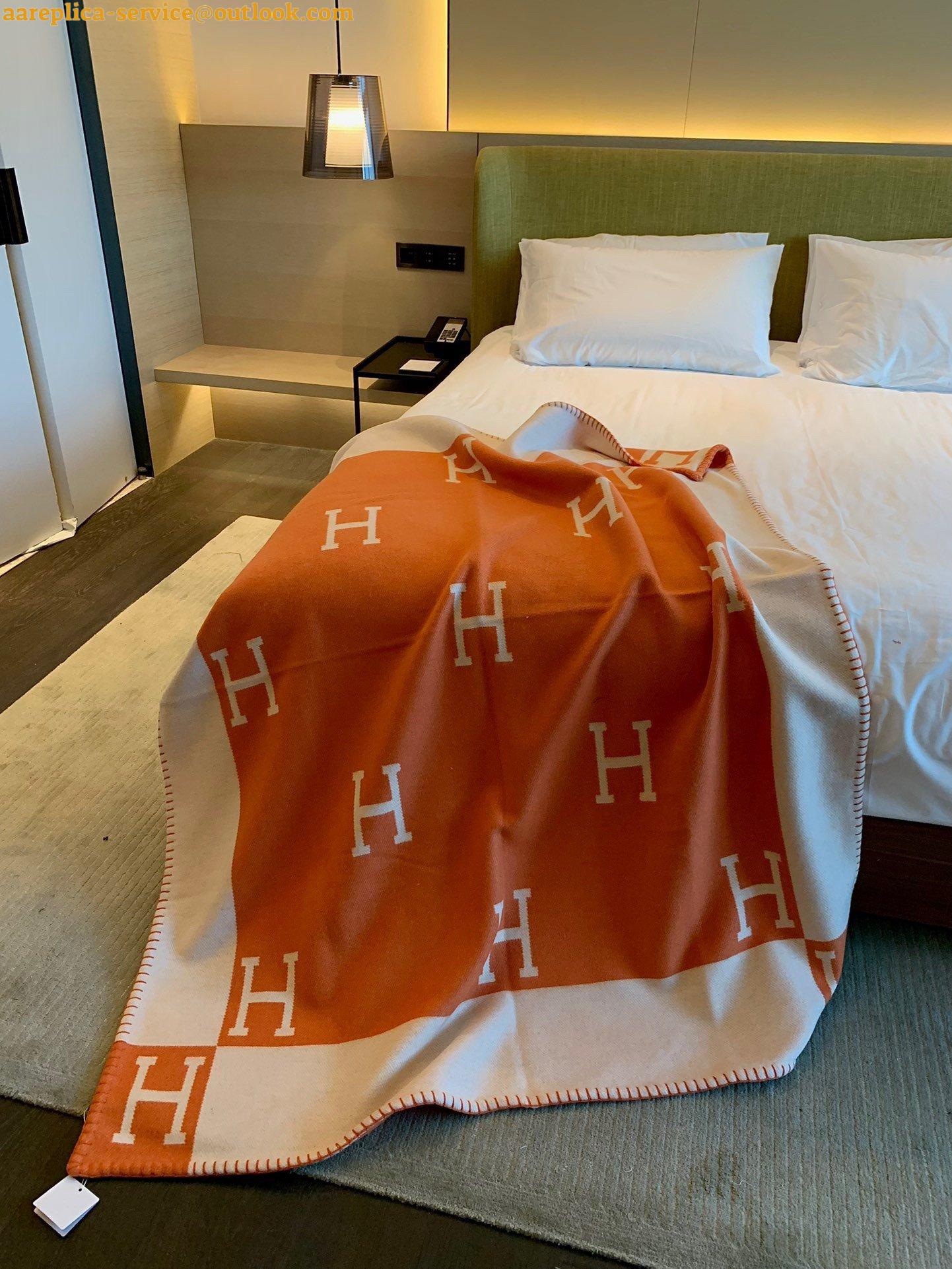 Replica Hermes Avalon Throw Blanket in Orange Wool and Cashmere 4 Replica Hermes Avalon Throw Blanket in Orange Wool and Cashmere 4