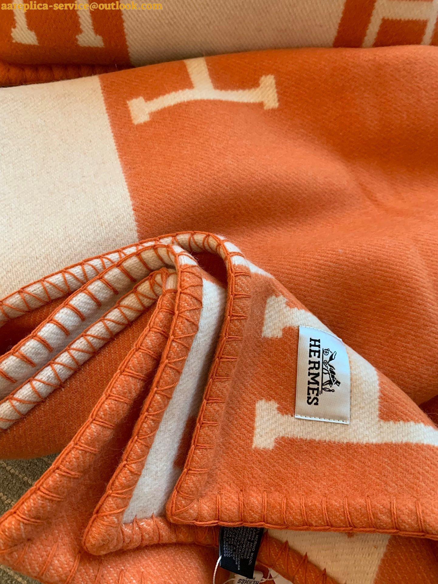 Replica Hermes Avalon Throw Blanket in Orange Wool and Cashmere 8 Replica Hermes Avalon Throw Blanket in Orange Wool and Cashmere 8