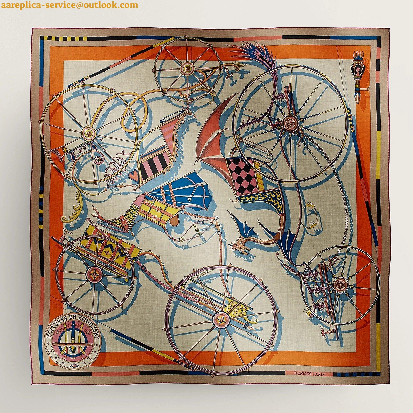 Replica Hermes Beige/Orange Voitures en Equilibre Shawl 140 Replica Hermes Beige/Orange Voitures en Equilibre Shawl 140