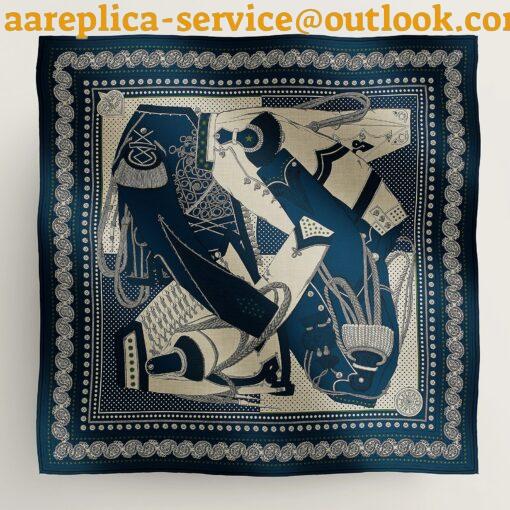 Replica Hermes Blue Zouaves et Dragons Bandana Shawl 140