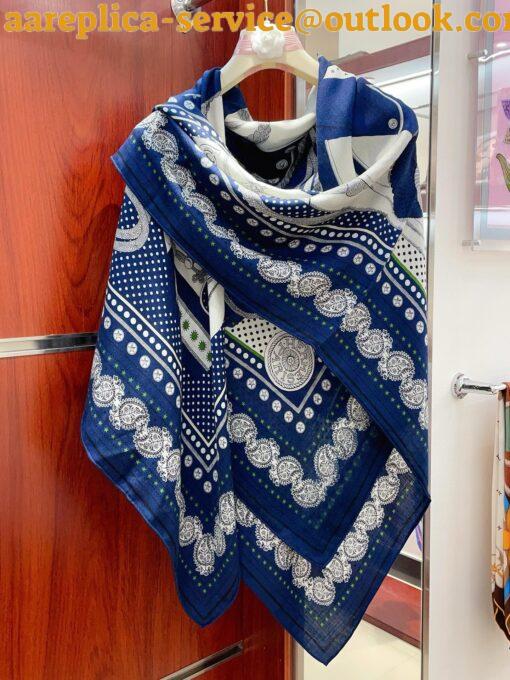 Replica Hermes Blue Zouaves et Dragons Bandana Shawl 140 3