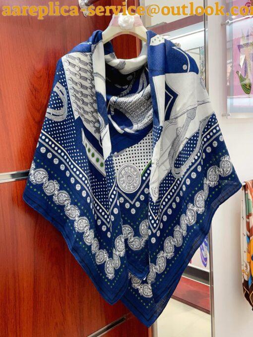 Replica Hermes Blue Zouaves et Dragons Bandana Shawl 140 4