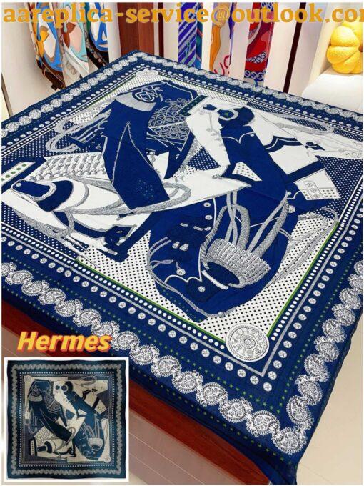 Replica Hermes Blue Zouaves et Dragons Bandana Shawl 140 5