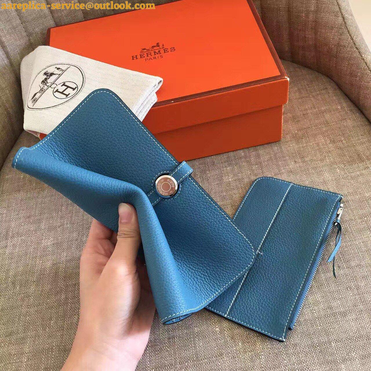 Replica Hermes Dogon Duo Wallet in Blue Jean Clemence Leather 8 Replica Hermes Dogon Duo Wallet in Blue Jean Clemence Leather 8