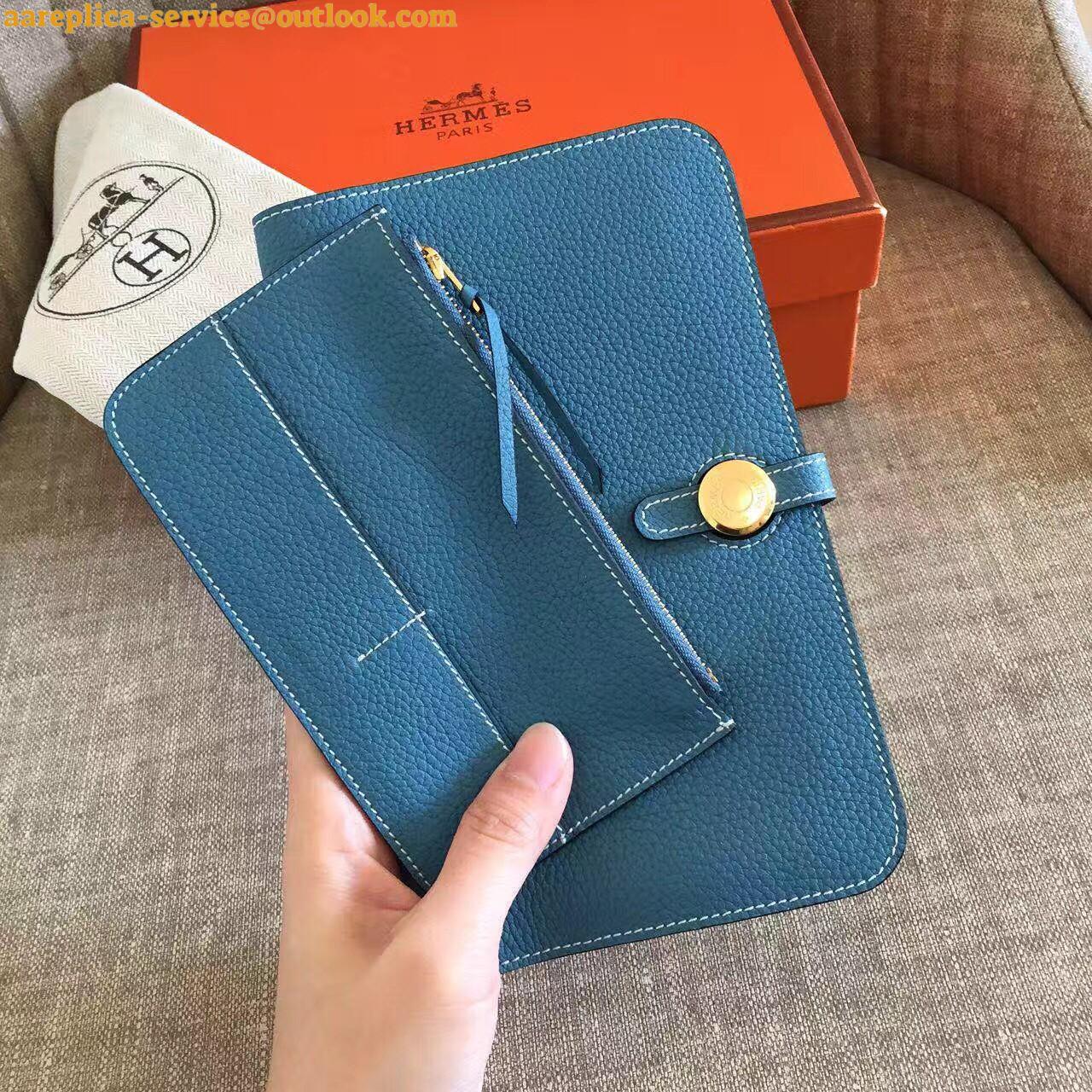 Replica Hermes Dogon Duo Wallet in Blue Jean Clemence Leather 9 Replica Hermes Dogon Duo Wallet in Blue Jean Clemence Leather 9