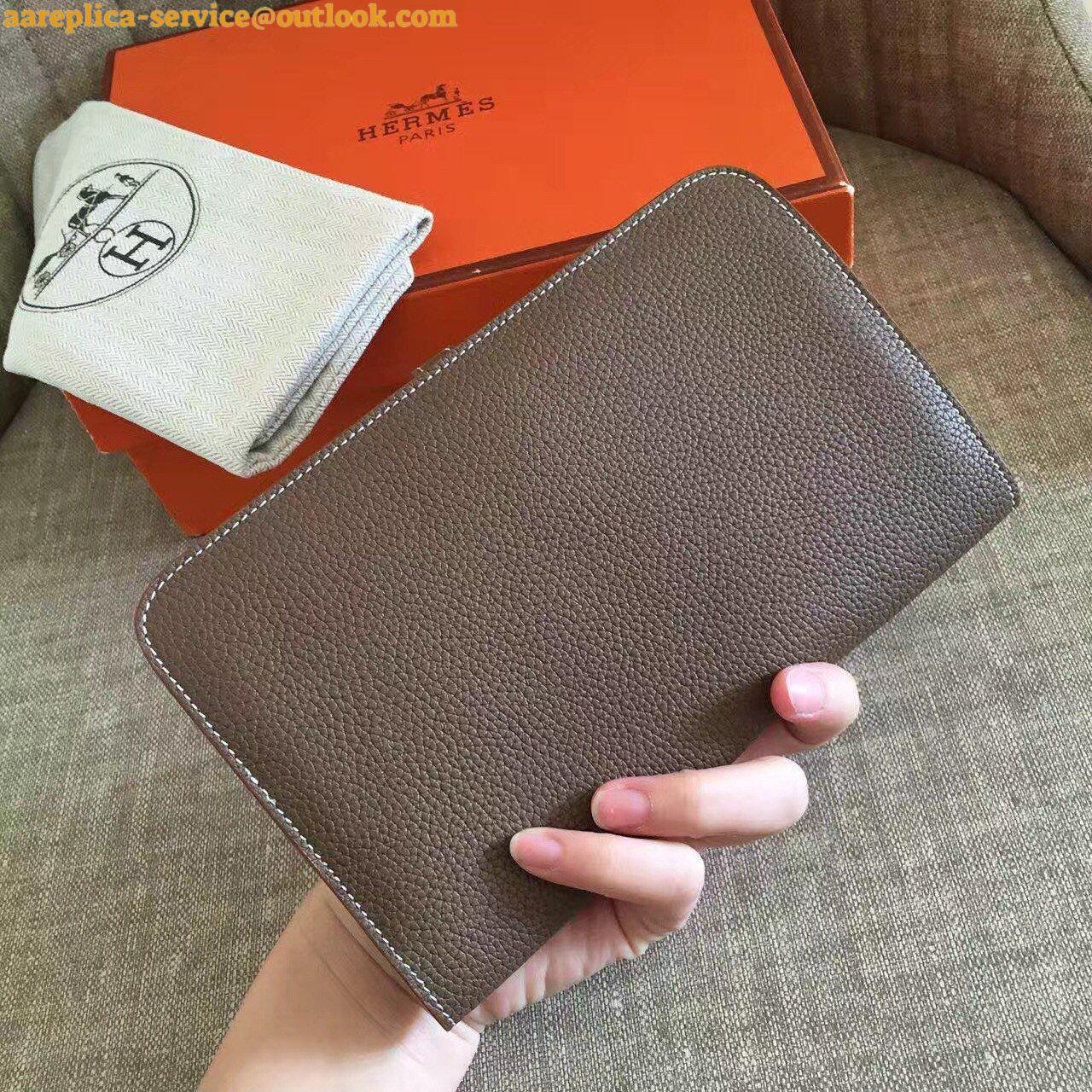 Replica Hermes Dogon Duo Wallet in Taupe Clemence Leather 2 Replica Hermes Dogon Duo Wallet in Taupe Clemence Leather 2
