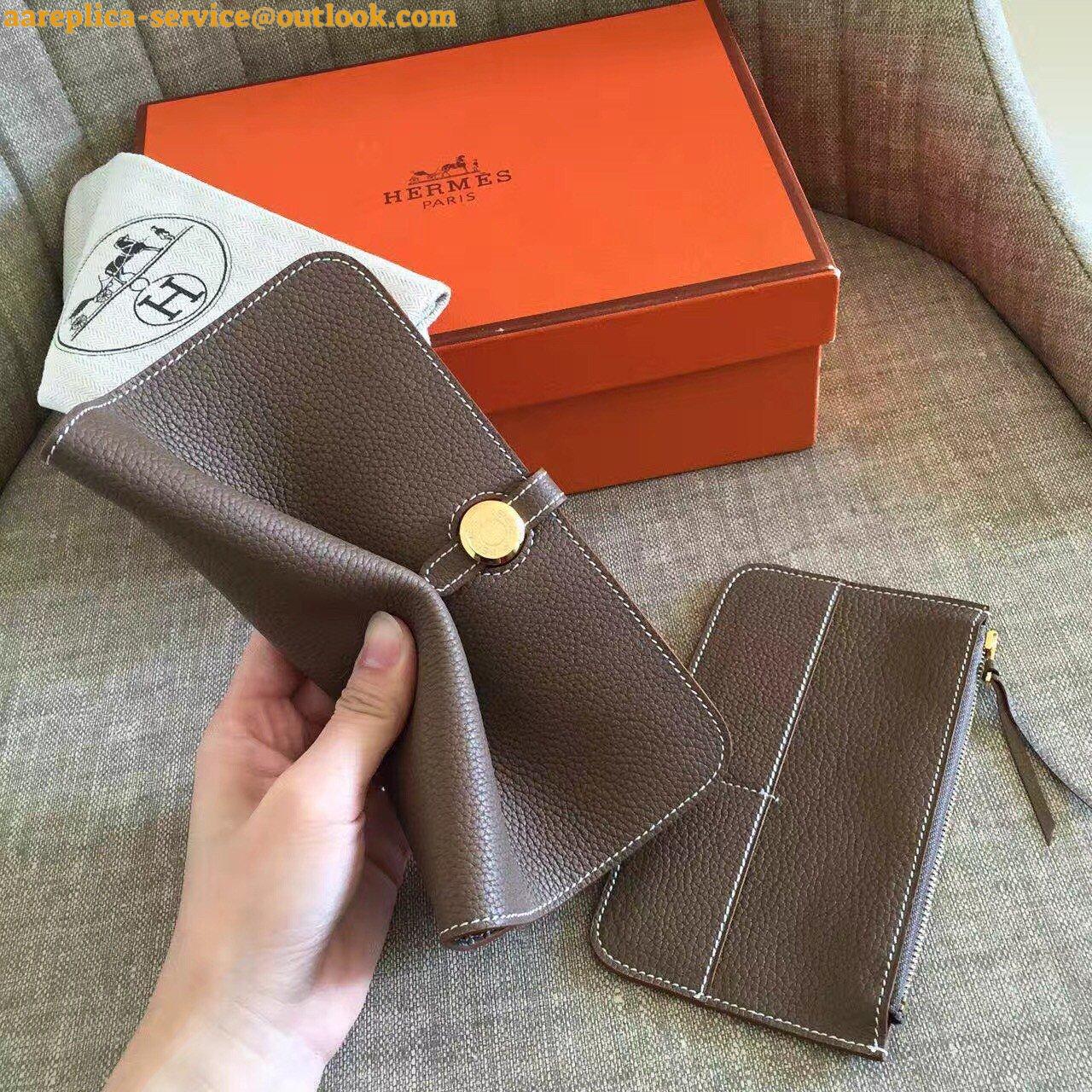 Replica Hermes Dogon Duo Wallet in Taupe Clemence Leather 5 Replica Hermes Dogon Duo Wallet in Taupe Clemence Leather 5