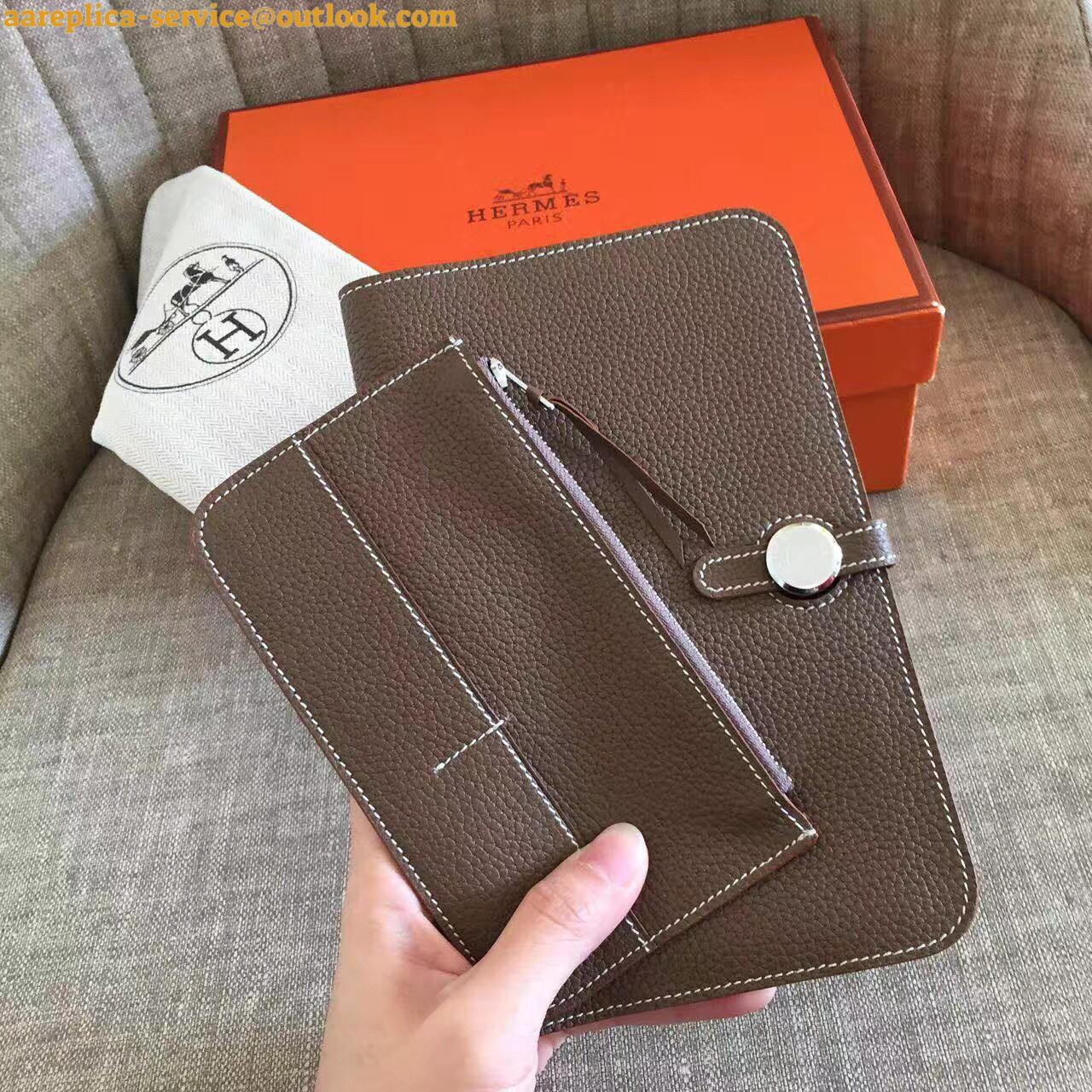 Replica Hermes Dogon Duo Wallet in Taupe Clemence Leather 9 Replica Hermes Dogon Duo Wallet in Taupe Clemence Leather 9