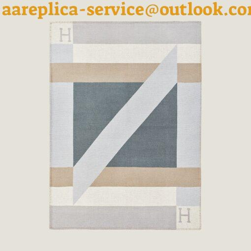 Replica Hermes H Drapeau Blanket in Acier and Perle Cashmere