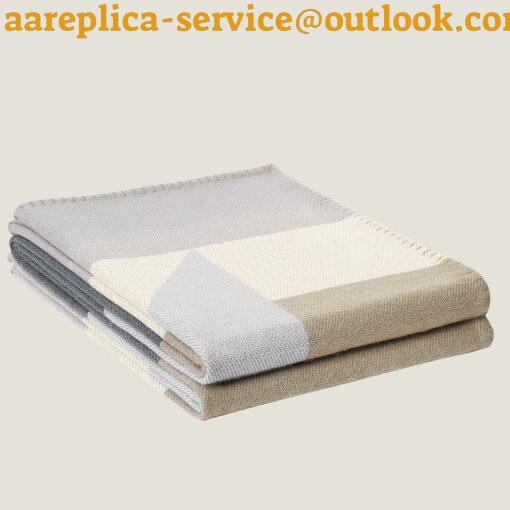 Replica Hermes H Drapeau Blanket in Acier and Perle Cashmere 3