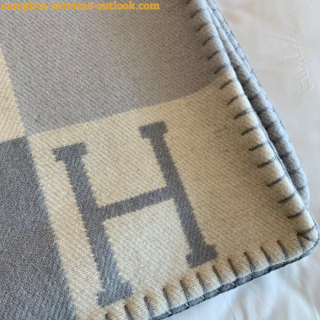 Replica Hermes H Drapeau Blanket in Acier and Perle Cashmere 6 Replica Hermes H Drapeau Blanket in Acier and Perle Cashmere 6