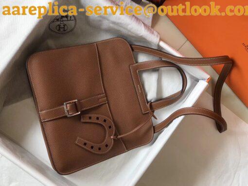 Replica Hermes Halzan 31cm Bag In Gold Clemence Leather 8
