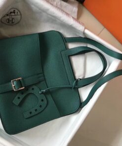 Replica Hermes Halzan 31cm Bag In Malachite Clemence Leather Replica Hermes Halzan 31cm Bag In Malachite Clemence Leather