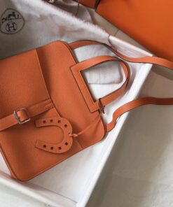 Replica Hermes Halzan 31cm Bag In Orange Clemence Leather