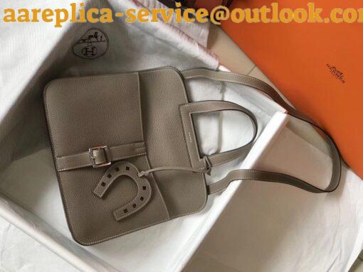 Replica Hermes Halzan 31cm Bag In Tourterelle Clemence Leather 4