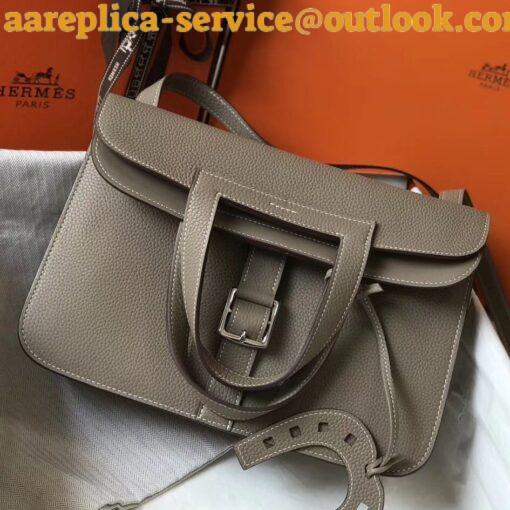 Replica Hermes Halzan 31cm Bag In Tourterelle Clemence Leather 6