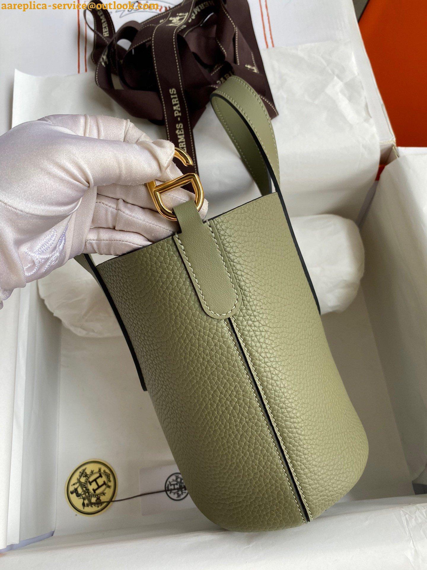 Replica Hermes In The Loop 18 Handmade Bag in Sauge Clemence Leatherther 5 Replica Hermes In The Loop 18 Handmade Bag in Sauge Clemence Leatherther 5