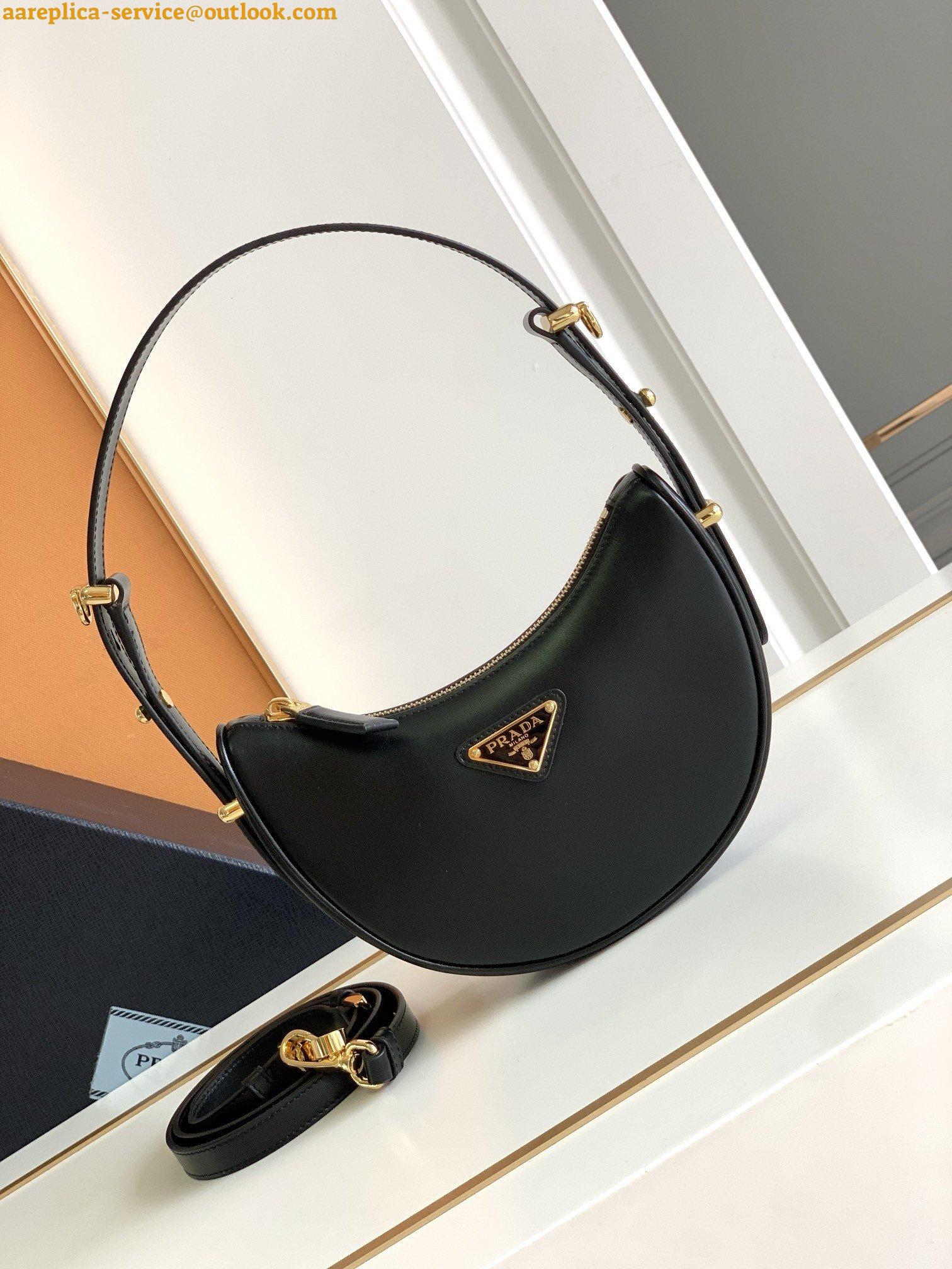 Replica Prada Arque Shoulder Bag with Flap in Black Leather 3 Replica Prada Arque Shoulder Bag with Flap in Black Leather 3