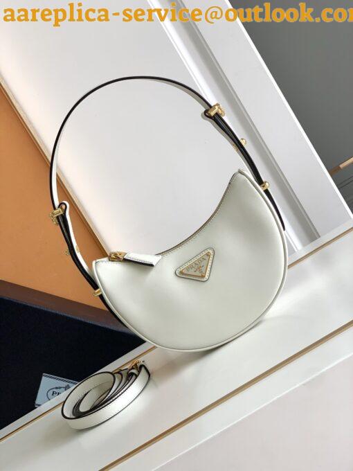 Replica Prada Arque Shoulder Bag with Flap in White Leather 4