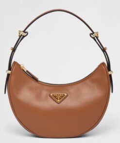 Replica Prada Arque Shoulder Bag with Flap in Brown Leather 2