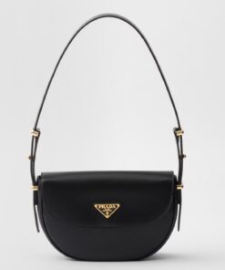 Replica Prada Arque Shoulder Bag with Flap in Black Leather Replica Prada Arque Shoulder Bag with Flap in Black Leather