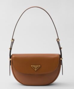 Replica Prada Arque Shoulder Bag with Flap in Brown Leather