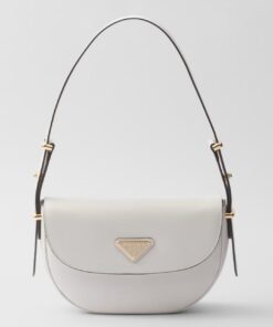 Replica Prada Arque Shoulder Bag with Flap in White Leather Replica Prada Arque Shoulder Bag with Flap in White Leather