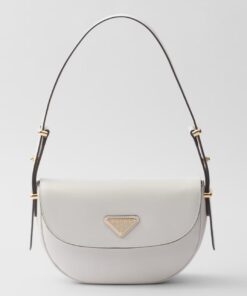 Replica Prada Arque Shoulder Bag with Flap in White Leather